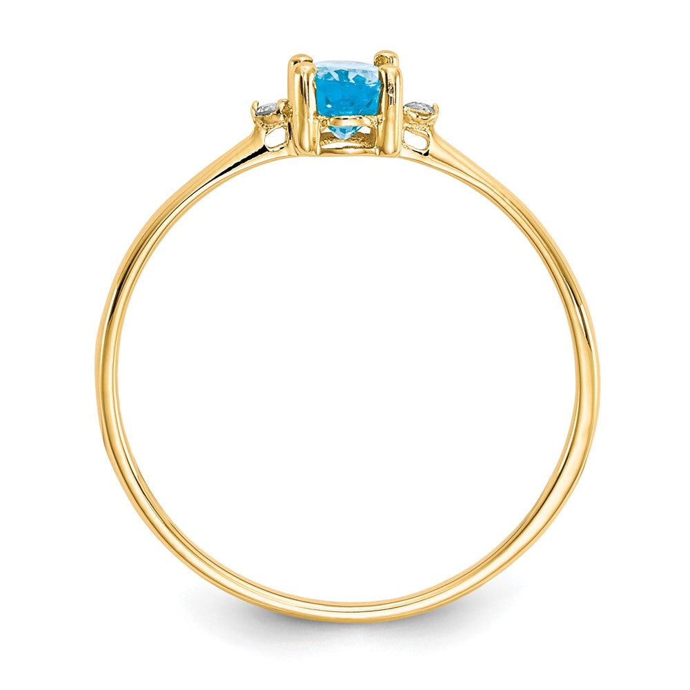 Solid 14k Yellow Gold Simulated CZ & Blue Topaz Birthstone Ring