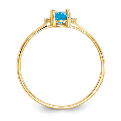 Solid 14k Yellow Gold Simulated CZ & Blue Topaz Birthstone Ring