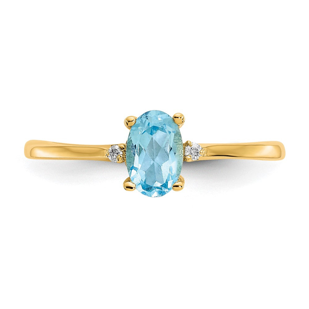 Solid 14k Yellow Gold Simulated CZ & Blue Topaz Birthstone Ring