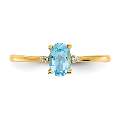 Solid 14k Yellow Gold Simulated CZ & Blue Topaz Birthstone Ring