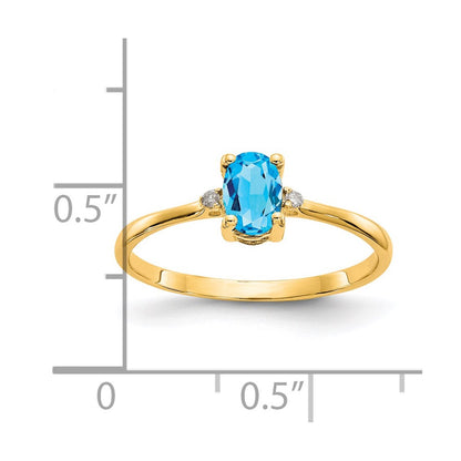 Solid 14k Yellow Gold Simulated CZ & Blue Topaz Birthstone Ring