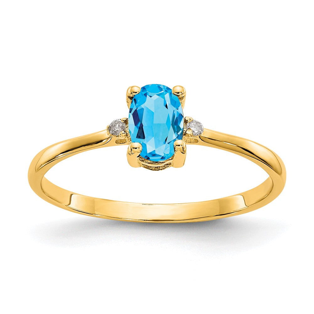 Solid 14k Yellow Gold Simulated CZ & Blue Topaz Birthstone Ring