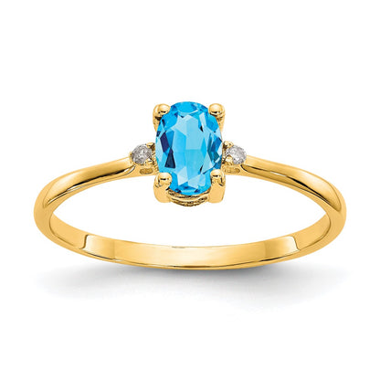 Solid 14k Yellow Gold Simulated CZ & Blue Topaz Birthstone Ring