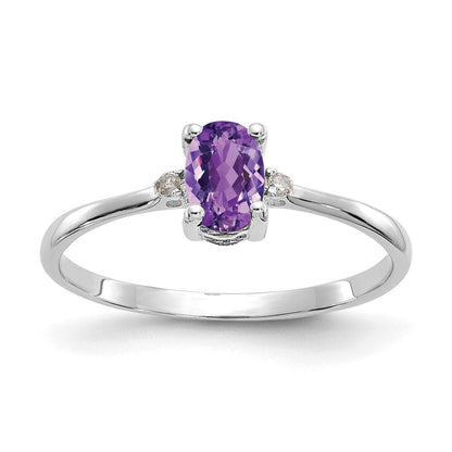 14k White Gold Real Diamond u0026 Amethyst Birthstone Ring