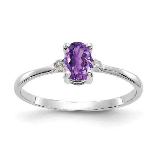 14k White Gold Real Diamond u0026 Amethyst Birthstone Ring