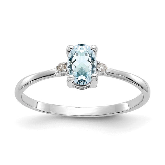 14k White Gold Real Diamond u0026 Aquamarine Birthstone Ring