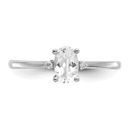 14k White Gold Real Diamond u0026 White Topaz Birthstone Ring