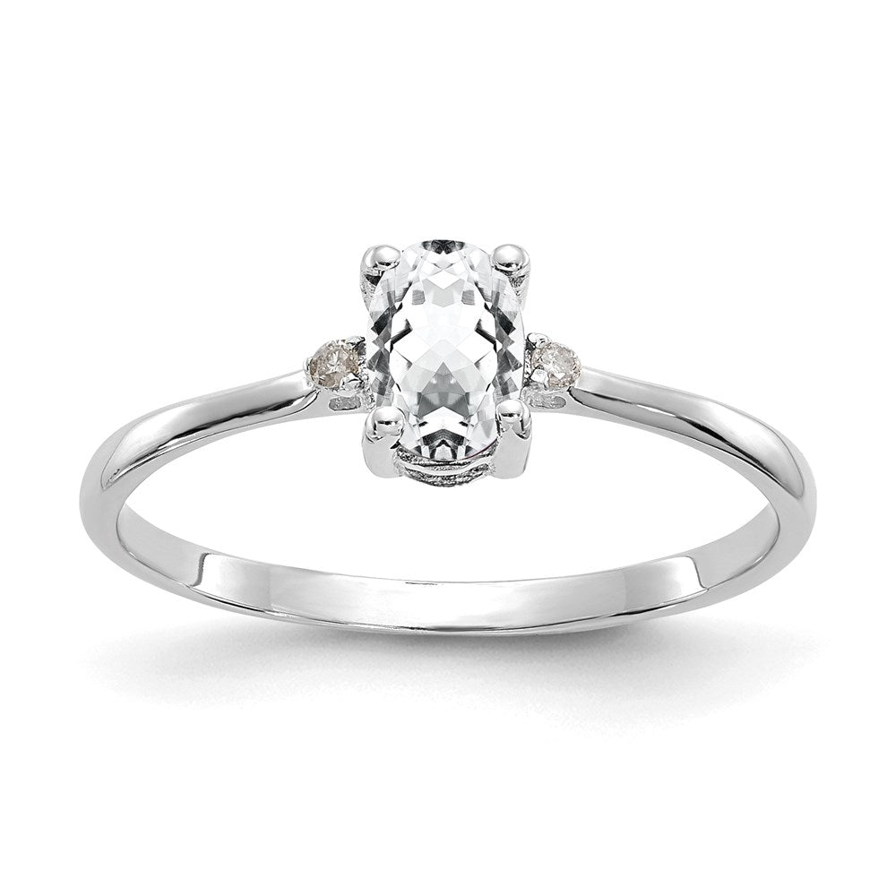 14k White Gold Real Diamond u0026 White Topaz Birthstone Ring