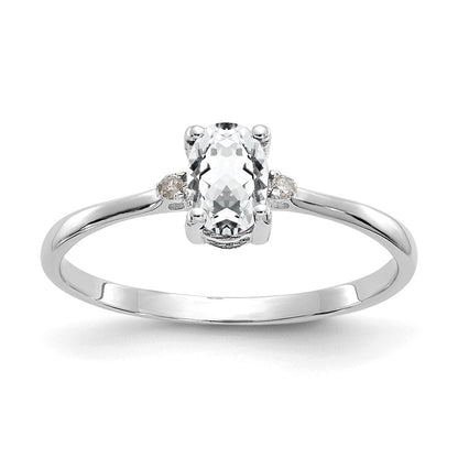 14k White Gold Real Diamond u0026 White Topaz Birthstone Ring