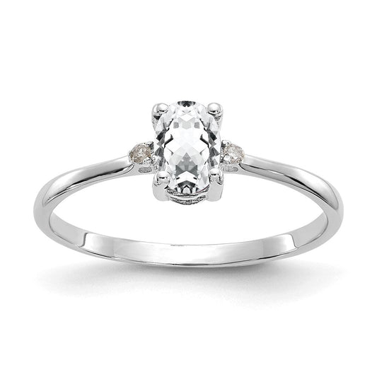 14k White Gold Real Diamond u0026 White Topaz Birthstone Ring