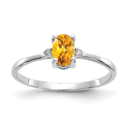 14k White Gold Real Diamond u0026 Citrine Birthstone Ring