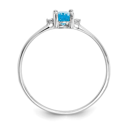 14k White Gold Real Diamond u0026 Blue Topaz Birthstone Ring