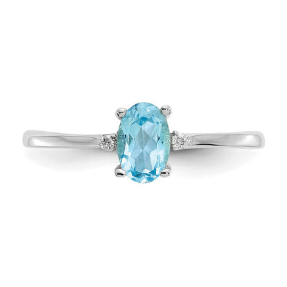 14k White Gold Real Diamond u0026 Blue Topaz Birthstone Ring