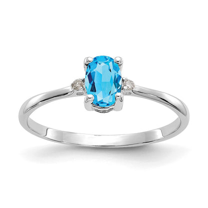 Solid 14k White Gold Simulated CZ & Blue Topaz Birthstone Ring