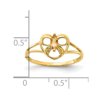 14k Yellow Gold Citrine Birthstone Bow Heart Ring