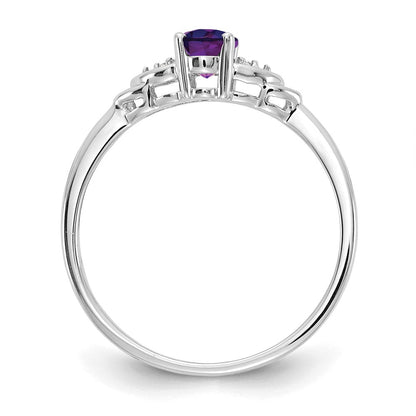 14k White Gold Amethyst and Real Diamond Ring