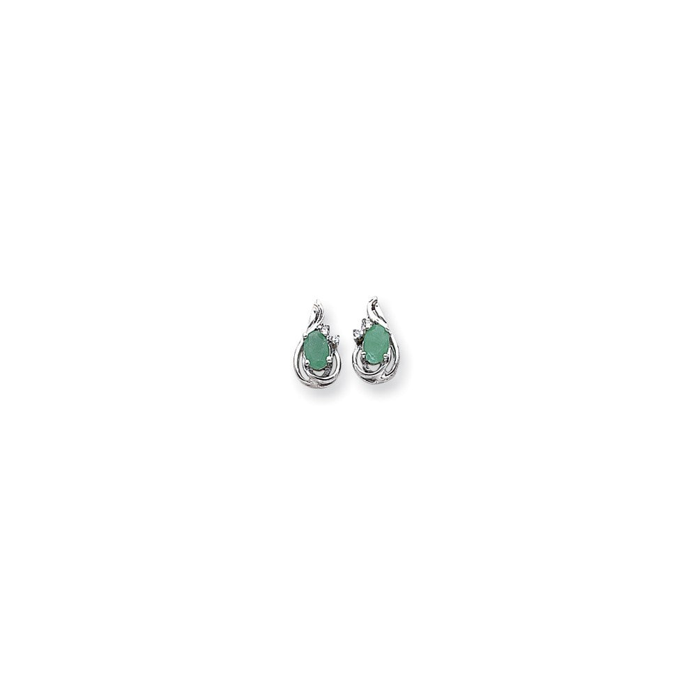 14k White Gold WG Dia & Emer Earrings