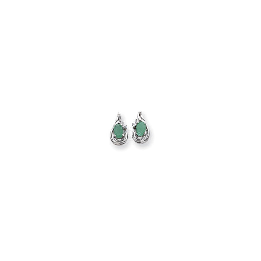 14k White Gold WG Dia & Emer Earrings