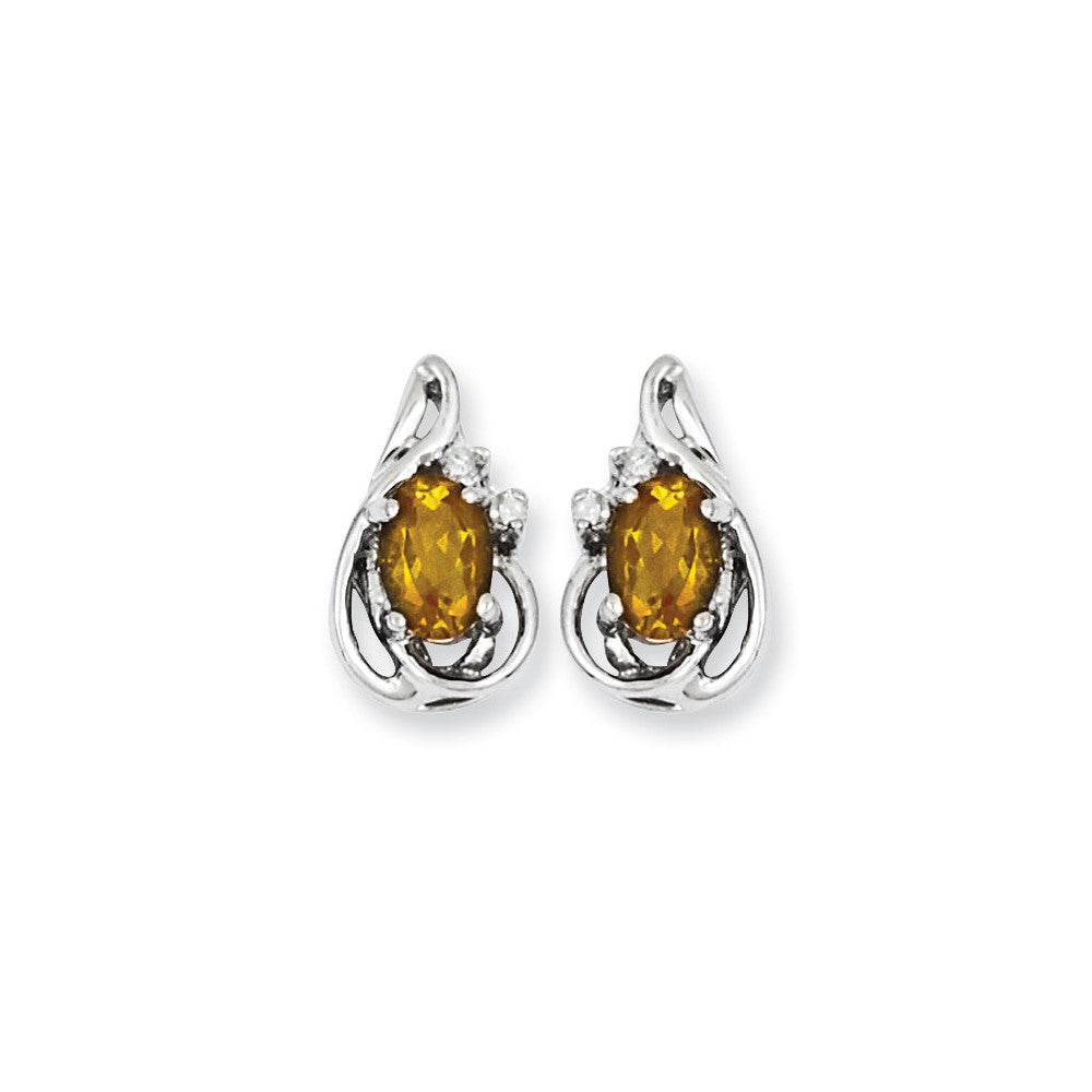 14k White Gold WG Diamond & Citrine Earrings