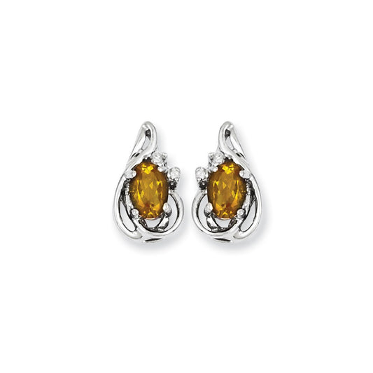 14k White Gold WG Diamond & Citrine Earrings