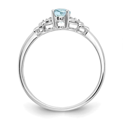 14k White Gold Aquamarine and Real Diamond Ring