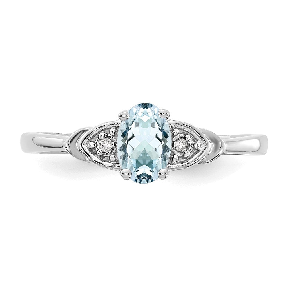 14k White Gold Aquamarine and Real Diamond Ring