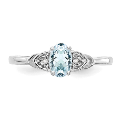 14k White Gold Aquamarine and Real Diamond Ring