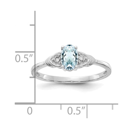 14k White Gold Aquamarine and Real Diamond Ring