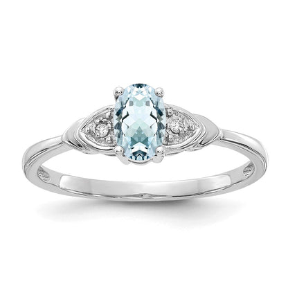 14k White Gold Aquamarine and Real Diamond Ring