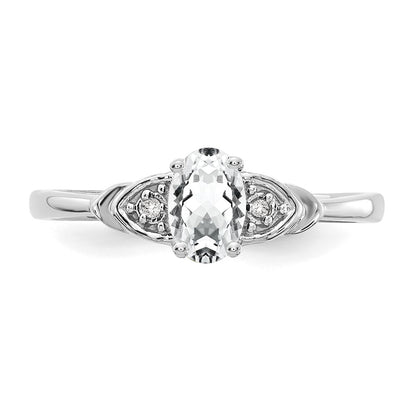 Solid 14k White Gold Topaz and Simulated CZ Ring