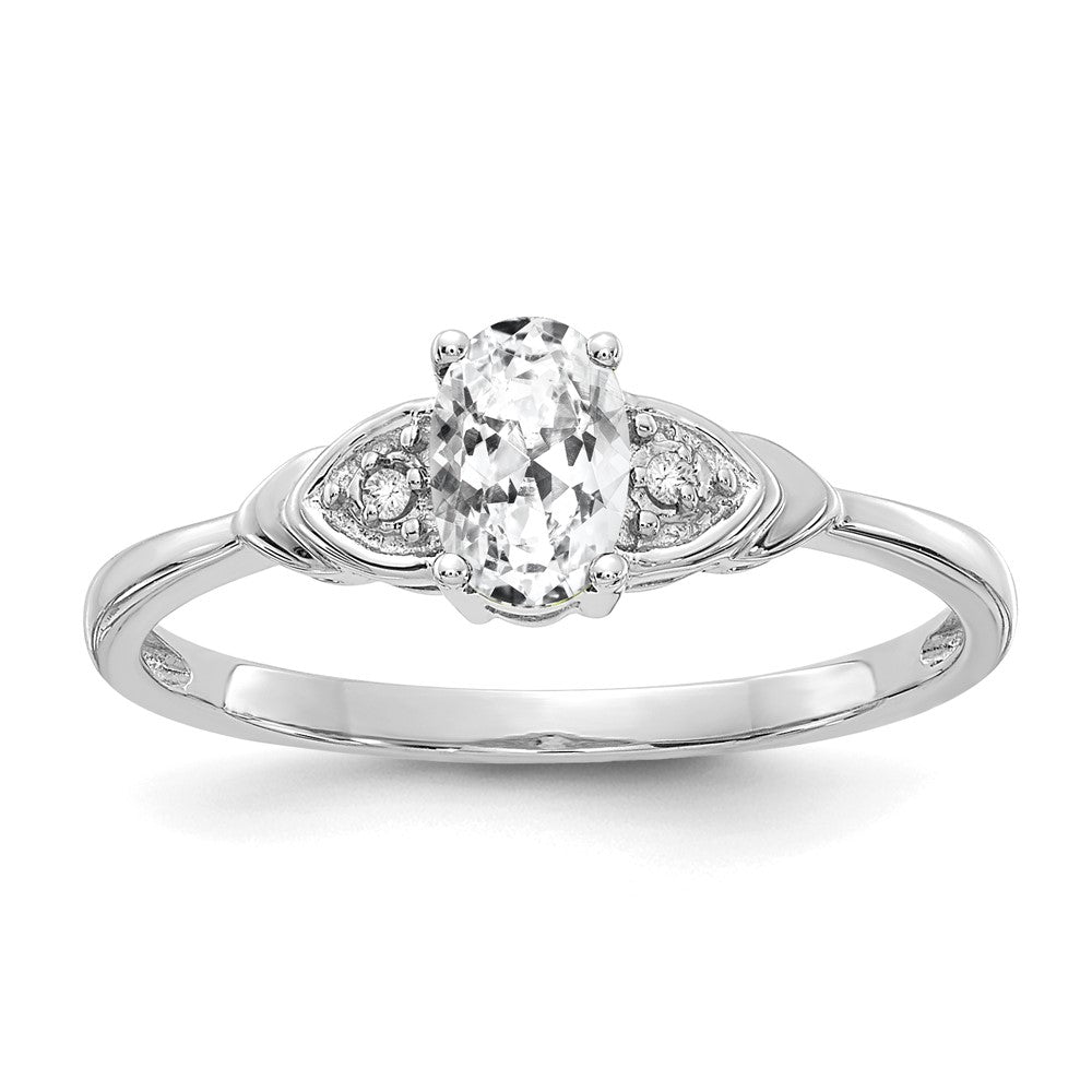 Solid 14k White Gold Topaz and Simulated CZ Ring