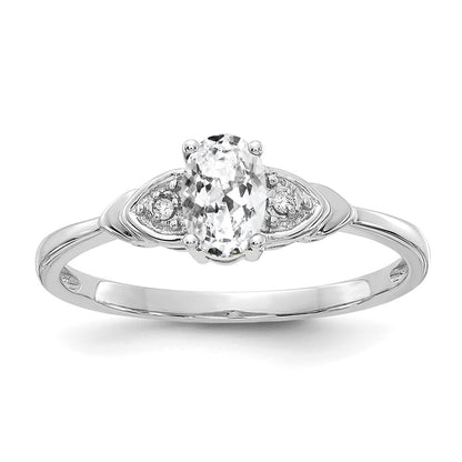 Solid 14k White Gold Topaz and Simulated CZ Ring