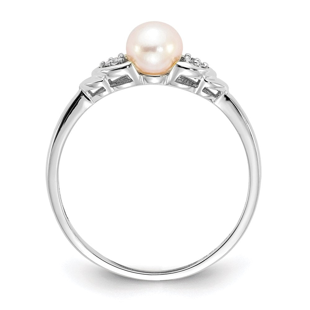14k White Gold FW Cultured Pearl and Real Diamond Ring
