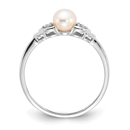 14k White Gold FW Cultured Pearl and Real Diamond Ring