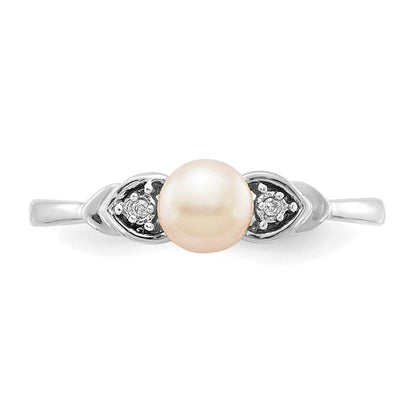 14k White Gold FW Cultured Pearl and Real Diamond Ring