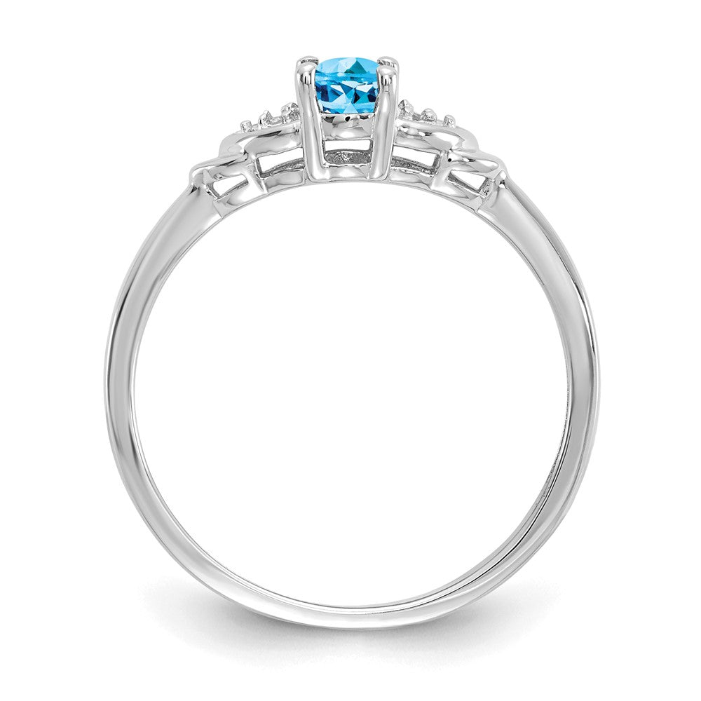 Solid 14k White Gold Simulated Blue Topaz and CZ Ring
