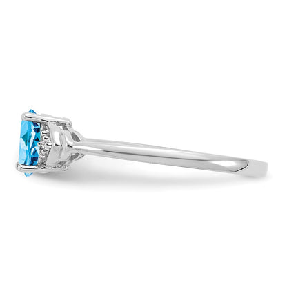 Solid 14k White Gold Simulated Blue Topaz and CZ Ring
