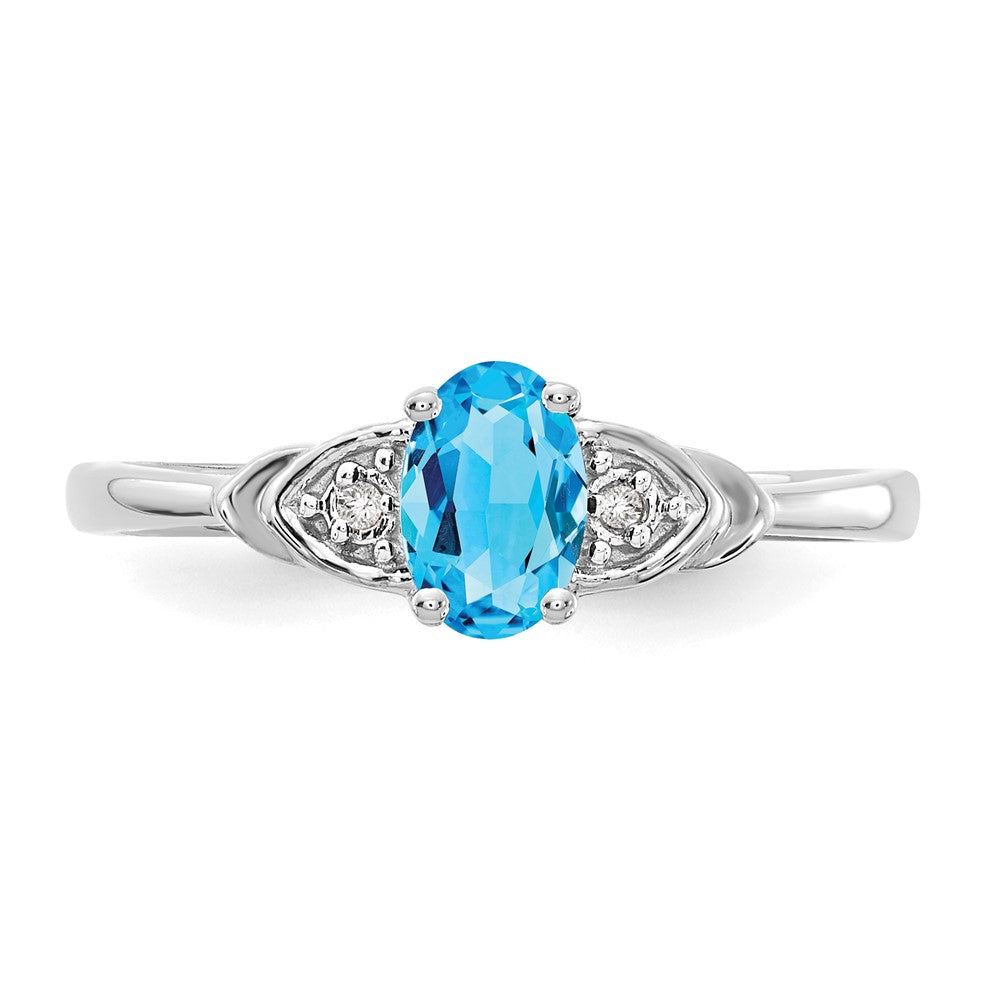 Solid 14k White Gold Simulated Blue Topaz and CZ Ring
