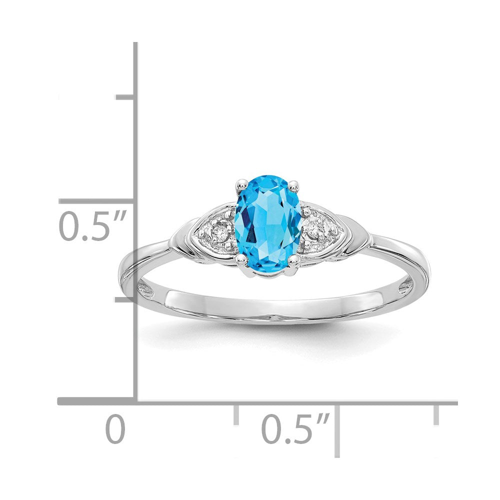 Solid 14k White Gold Simulated Blue Topaz and CZ Ring
