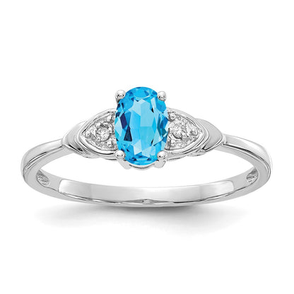 Solid 14k White Gold Simulated Blue Topaz and CZ Ring