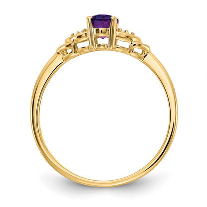 14K Yellow Gold Amethyst and Real Diamond Ring