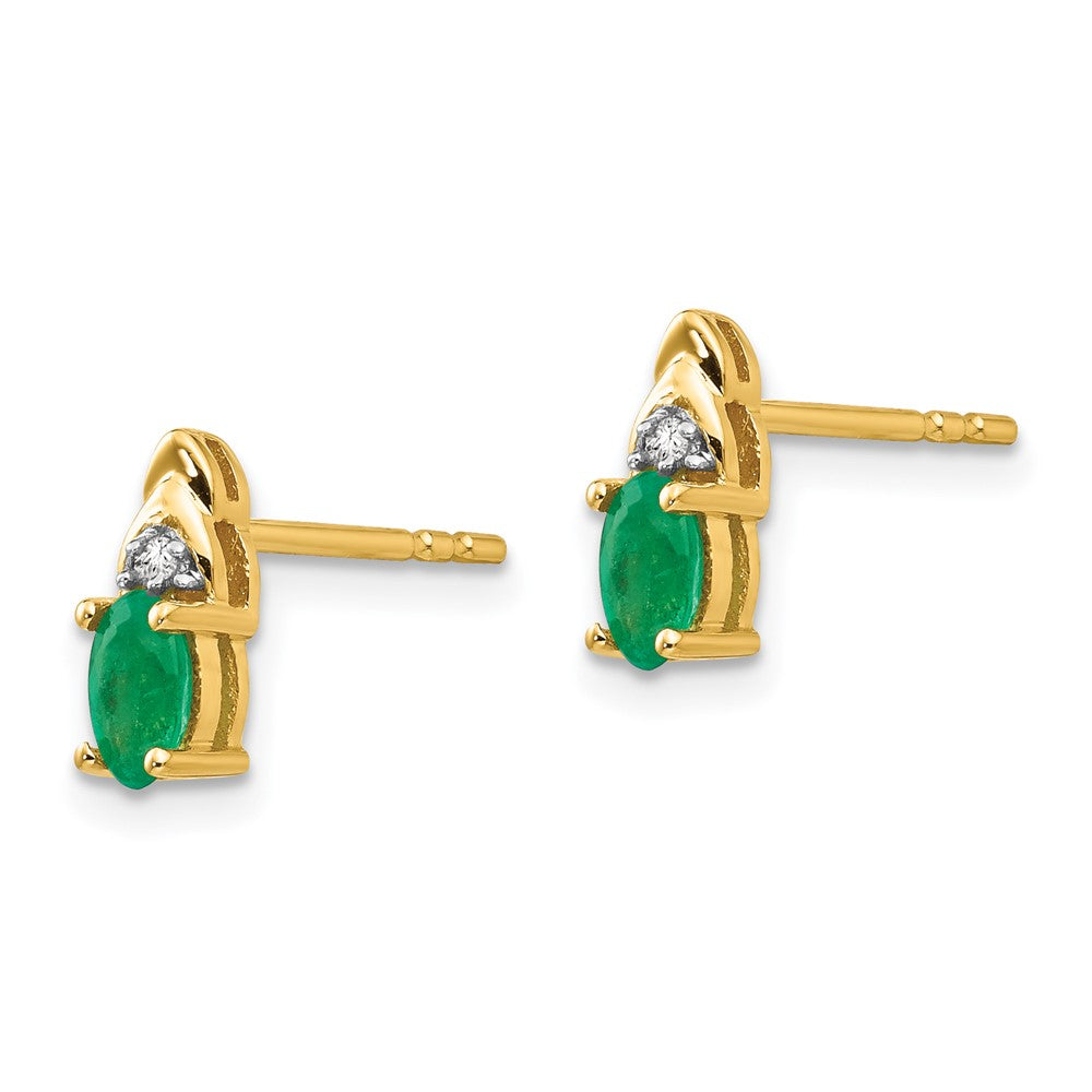 14k Yellow Gold Emerald and Diamond Earrings