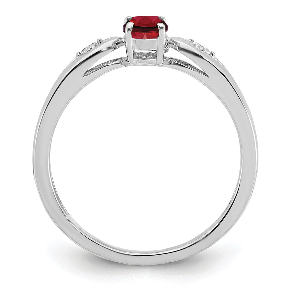 Solid 14k White Gold Simulated Garnet and CZ Ring