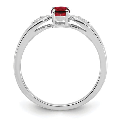 Solid 14k White Gold Simulated Garnet and CZ Ring