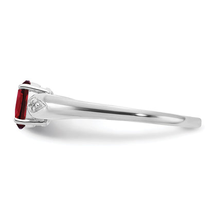 Solid 14k White Gold Simulated Garnet and CZ Ring