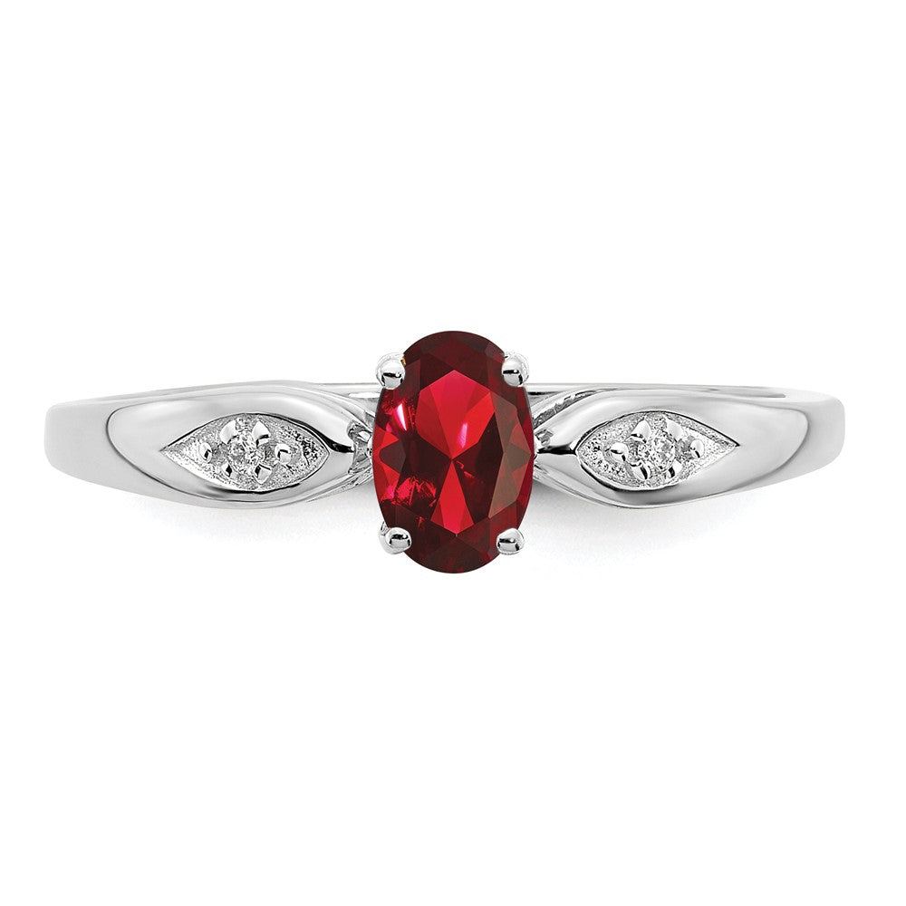 Solid 14k White Gold Simulated Garnet and CZ Ring