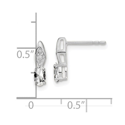 14k White Gold White Topaz and Diamond Post Earrings