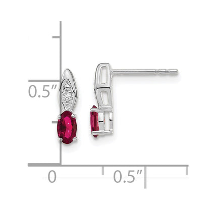 14k White Gold Ruby and Diamond Post Earrings