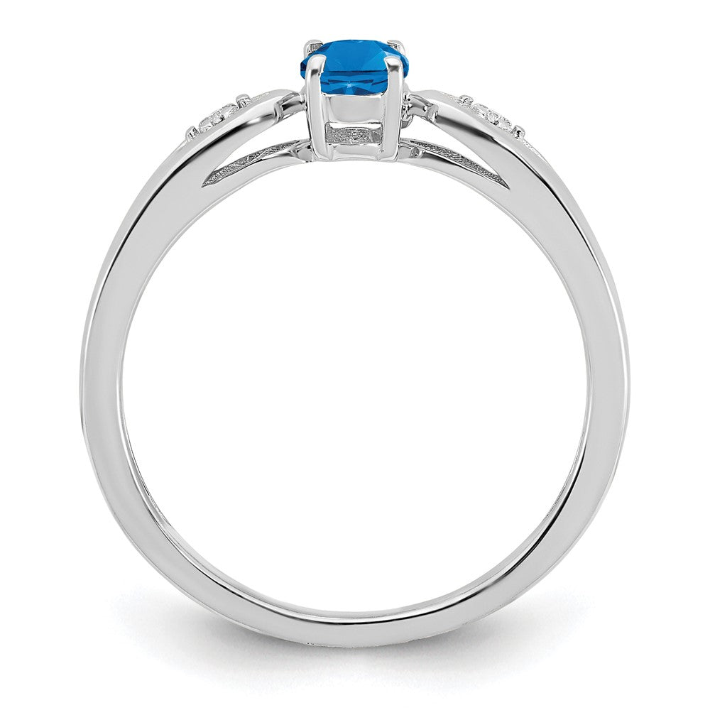 Solid 14k White Gold Simulated Blue Topaz and CZ Ring