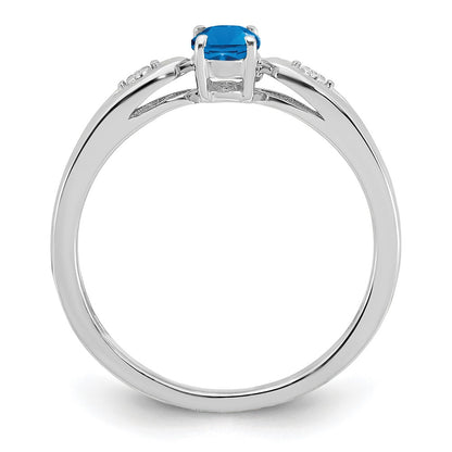 Solid 14k White Gold Simulated Blue Topaz and CZ Ring